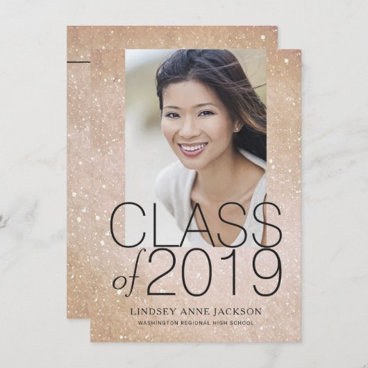 卒業写真きらめく赤面サンドスタック文字 案内状 (正面/裏面)
