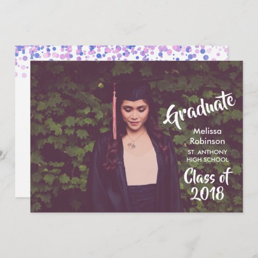 卒業写真とトレンディーフォントパーティー 招待状 (正面/裏面)