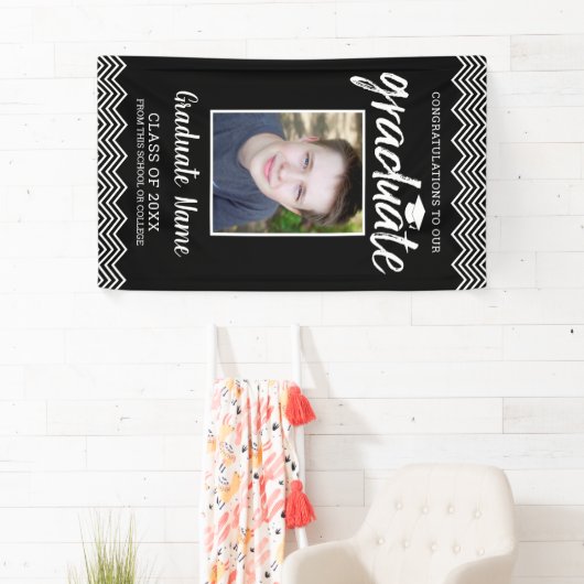 卒業写真と卒業名の黒縦 横断幕 (インサイチュ)