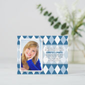 卒業写真のお知らせパターアーガイルン インビテーションポストカード (スタンド正面)