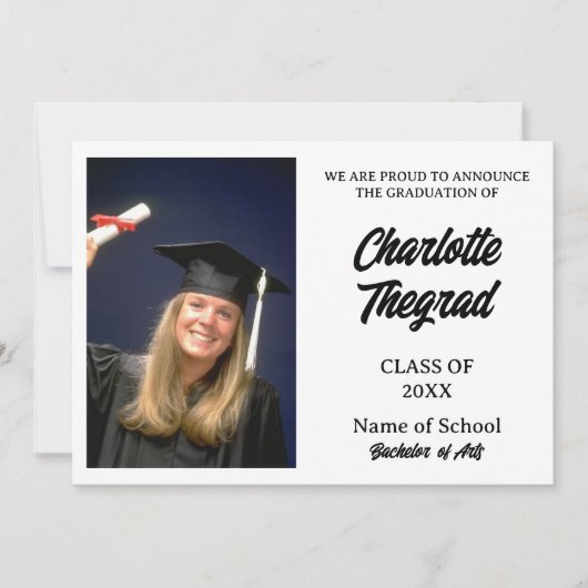 卒業写真のお知らせ白黒 招待状 (正面)