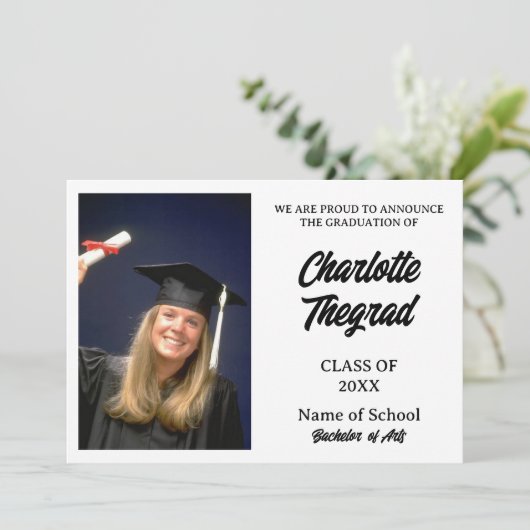 卒業写真のお知らせ白黒 招待状 (スタンド正面)