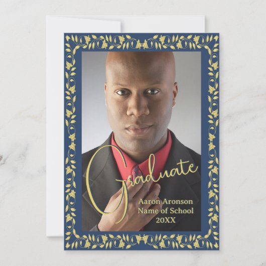 卒業写真のお知らせ 青と金 イービー 招待状 (正面)