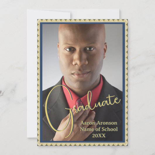 卒業写真のお知らせ 青と金 招待状 (正面)