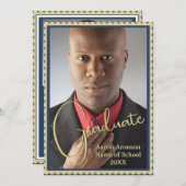 卒業写真のお知らせ 青と金 招待状 (正面/裏面)