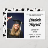 卒業写真のお知らせ 黒と白 招待状 (正面/裏面)