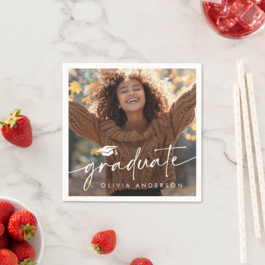 卒業写真のエレガント台本の卒業式キャップ スタンダードカクテルナプキン (インサイチュ)