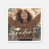 卒業写真のエレガント台本の卒業式キャップ スタンダードカクテルナプキン (正面)