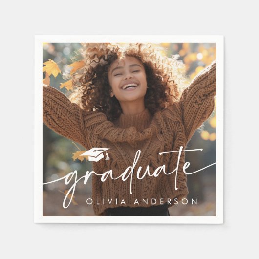 卒業写真のエレガント台本の卒業式キャップ スタンダードカクテルナプキン (正面)