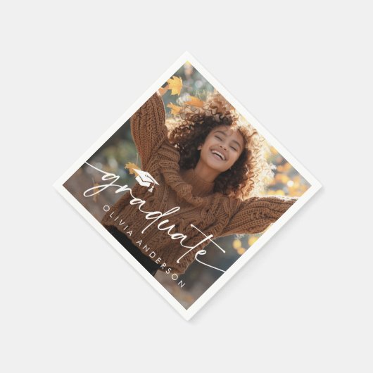 卒業写真のエレガント台本の卒業式キャップ スタンダードカクテルナプキン (角)