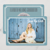 卒業写真のシックヴィンテージ·ブルーが日付を救う セーブザデート (正面/裏面)