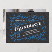 卒業写真のヴィンテージ·ブルー·グレー発表 招待状 (正面/裏面)