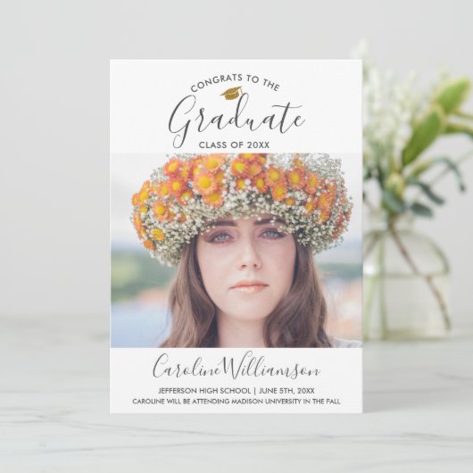 卒業写真の卒業発表金ゴールドGrad Cap 案内状 (スタンド正面)