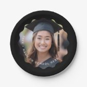 卒業写真の名前ブラックの波状の縁ど卒業 ペーパープレート (正面)