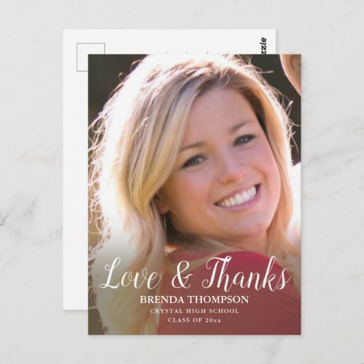 卒業写真の愛と感謝してい黒文字 ポストカード (正面/裏面)