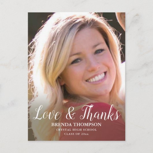 卒業写真の愛と感謝してい黒文字 ポストカード (正面)