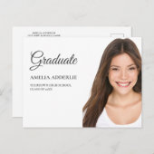 卒業写真の発表招待状白 インビテーションポストカード (正面/裏面)