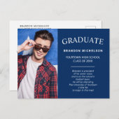 卒業写真の発表招待状青 インビテーションポストカード (正面/裏面)