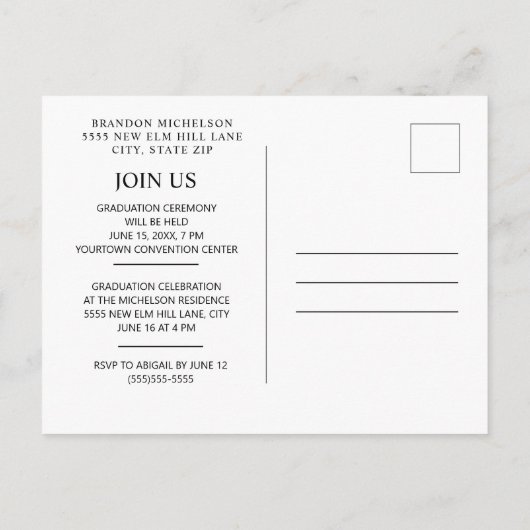 卒業写真の発表招待状青 インビテーションポストカード (裏面)