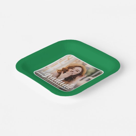 卒業写真はっきりしたスクリプト緑の卒業 ペーパープレート (傾斜あり)