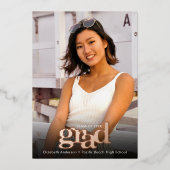 卒業写真はっきりしたタイポグラフィ実在バラ金ゴールド 箔招待状 (正面)