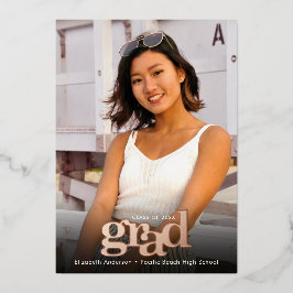 卒業写真はっきりしたタイポグラフィ実在バラ金ゴールド 箔招待状