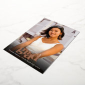 卒業写真はっきりしたタイポグラフィ実在バラ金ゴールド 箔招待状 (回転した状態)