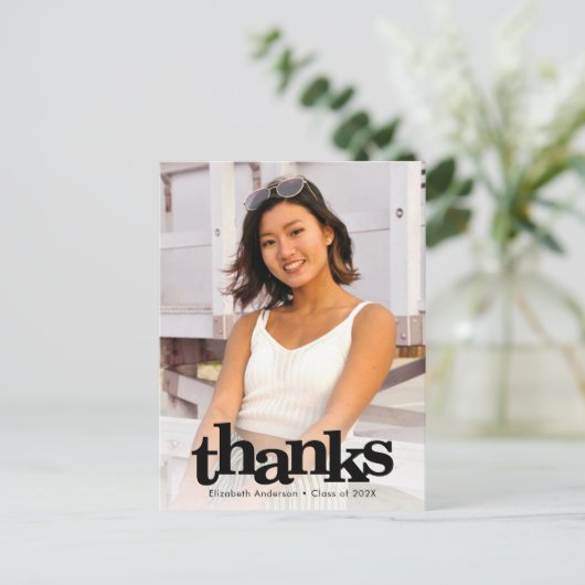 卒業写真はっきりしたモダンタイポグラフィ感謝していユー ポストカード (スタンド正面)