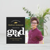 卒業写真はっきりしたモダンタイポグラフィ黒金ゴールド 案内状 (スタンド正面)