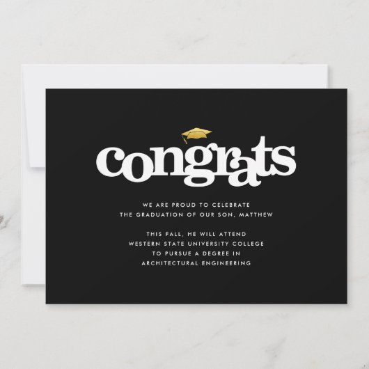 卒業写真はっきりしたモダンタイポグラフィ黒金ゴールド 案内状 (裏面)