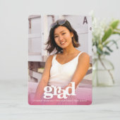 卒業写真はっきりした型シンプルピンクモダン色 案内状 (スタンド正面)