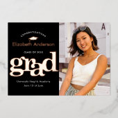 卒業写真はっきりした型ブラック実在バラ金ゴールド 箔招待状 (正面)