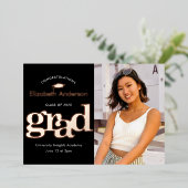 卒業写真はっきりした型ブラック実在バラ金ゴールド 箔招待状 (立ち正面)