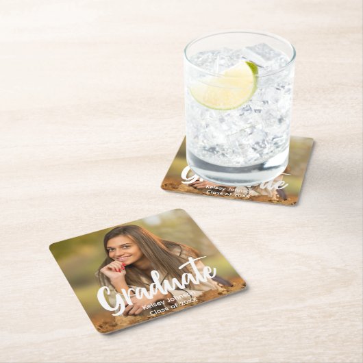 卒業写真はっきりした脚本カスタム卒業会 スクエアペーパーコースター (インサイチュ)