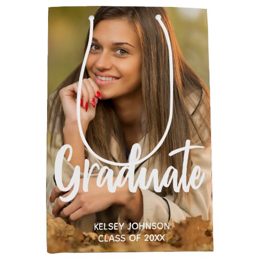 卒業写真はっきりした脚本カスタム卒業 ミディアムペーパーバッグ (正面)