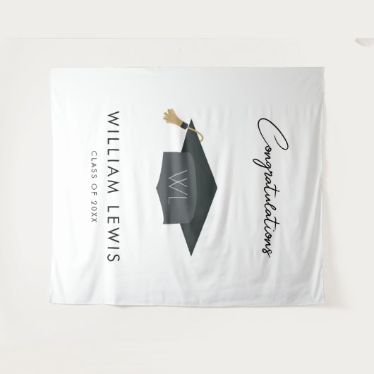 卒業写真を背景に卒業用の装飾 タペストリー (正面(横))