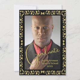 卒業写真アナウンスブラック&金ゴールドアイビー 招待状