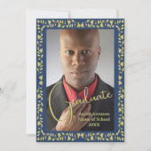 卒業写真アナウンスブルーと金ゴールドアイビー 招待状 (正面)