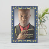 卒業写真アナウンスブルーと金ゴールドアイビー 招待状 (スタンド正面)