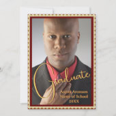 卒業写真アナウンスメントマルーンと金ゴールド 招待状 (正面)