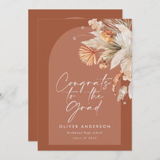卒業写真アーチterracotta pampas植物学 招待状 (正面/裏面)