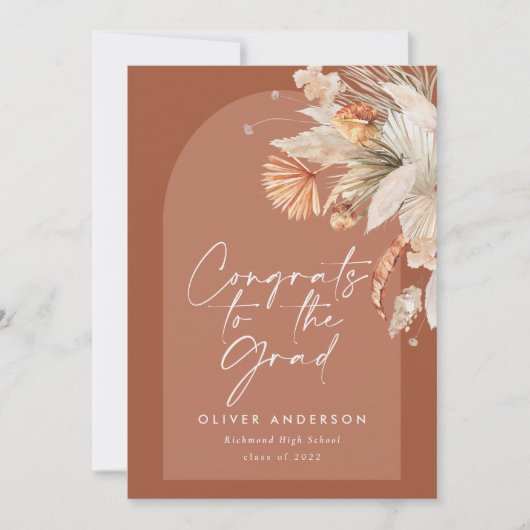 卒業写真アーチterracotta pampas植物学 招待状 (正面)