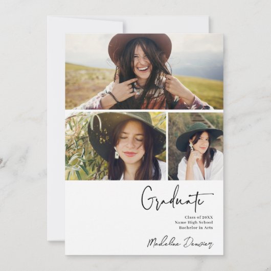 卒業写真エレガントとキャップイラストレーション サンキューカード (裏面)