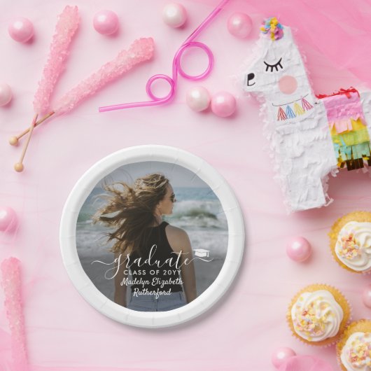 卒業写真エレガントと白書学年 ペーパープレート (パーティー)