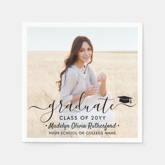 卒業写真エレガントと黒字通学年 スタンダードカクテルナプキン (正面)