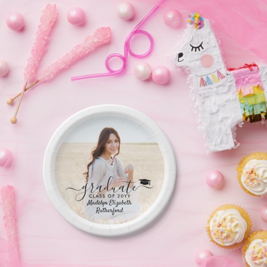 卒業写真エレガントと黒字通学年 ペーパープレート (パーティー)