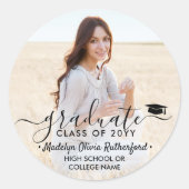 卒業写真エレガントと黒字通学年 ラウンドシール (正面)