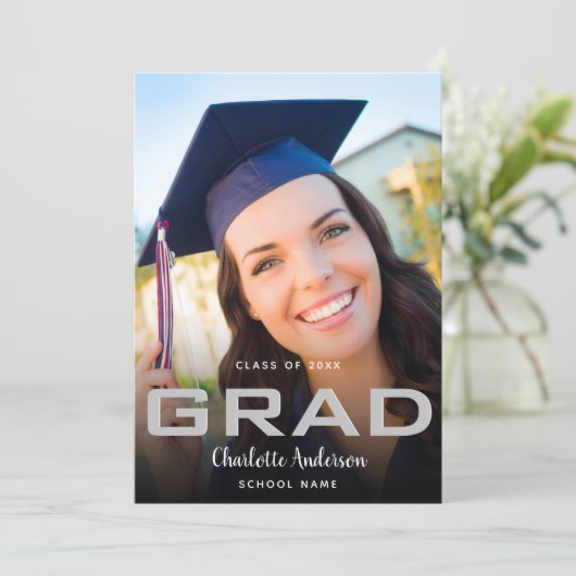 卒業写真エレガント白黒モダン 案内状 (スタンド正面)