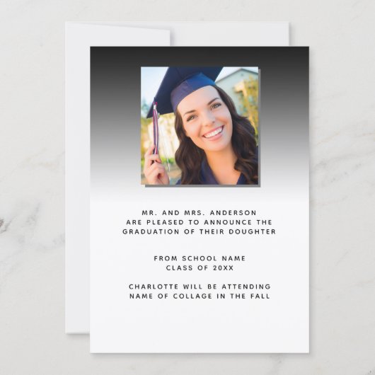 卒業写真エレガント白黒モダン 案内状 (裏面)