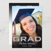 卒業写真エレガント白黒モダン 案内状 (正面/裏面)